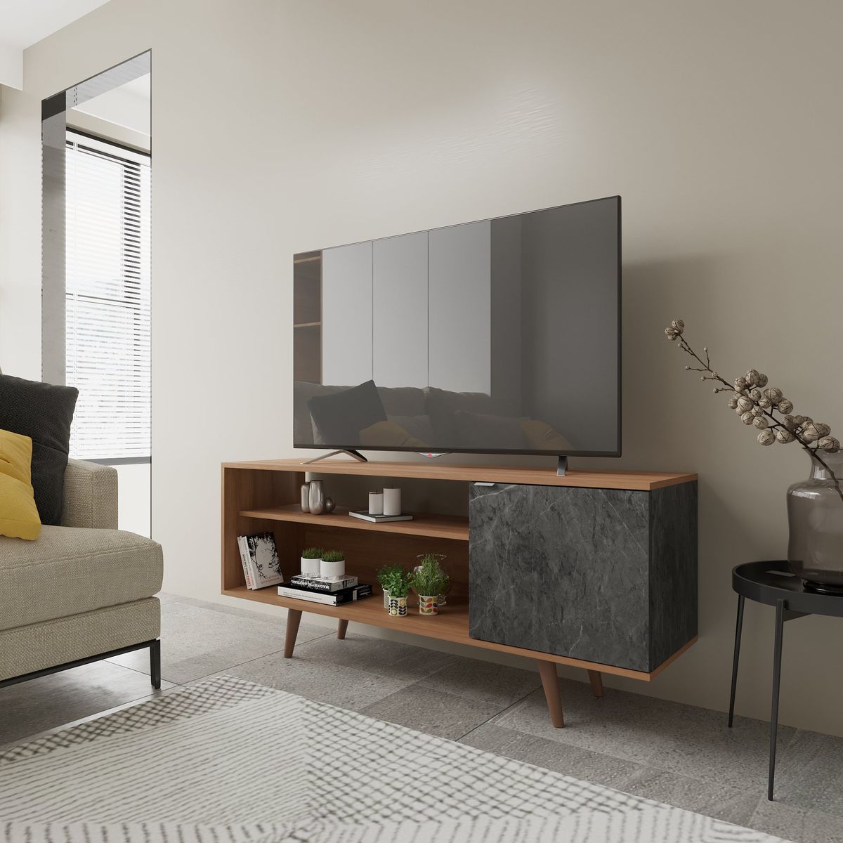 2020 HOME PERU - Mesa de TV 60 pulgadas Estambul - Almendra Mármol