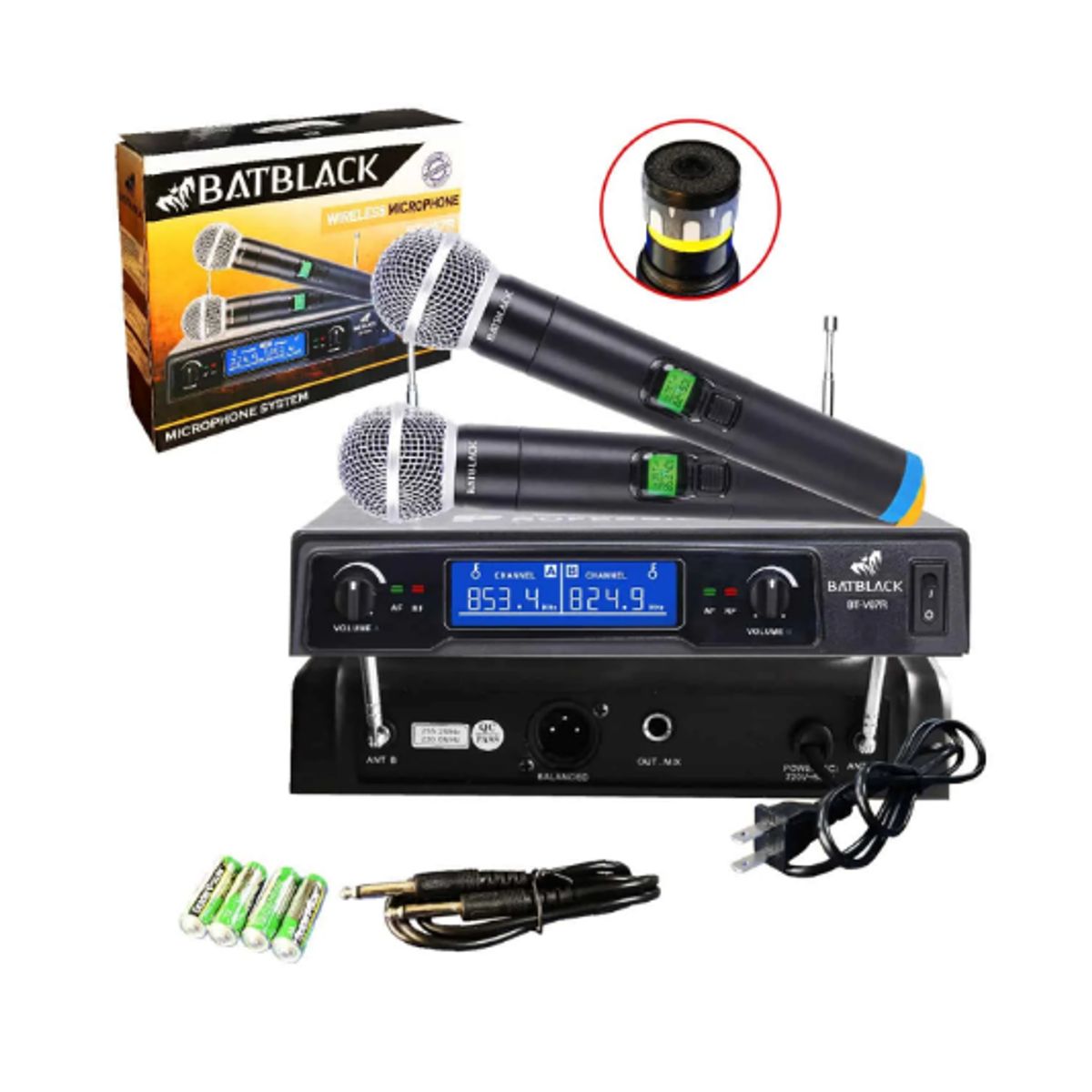 BATBLACK - Micrófono Inalámbrico Doble VHF BT-V67R BATBLACK