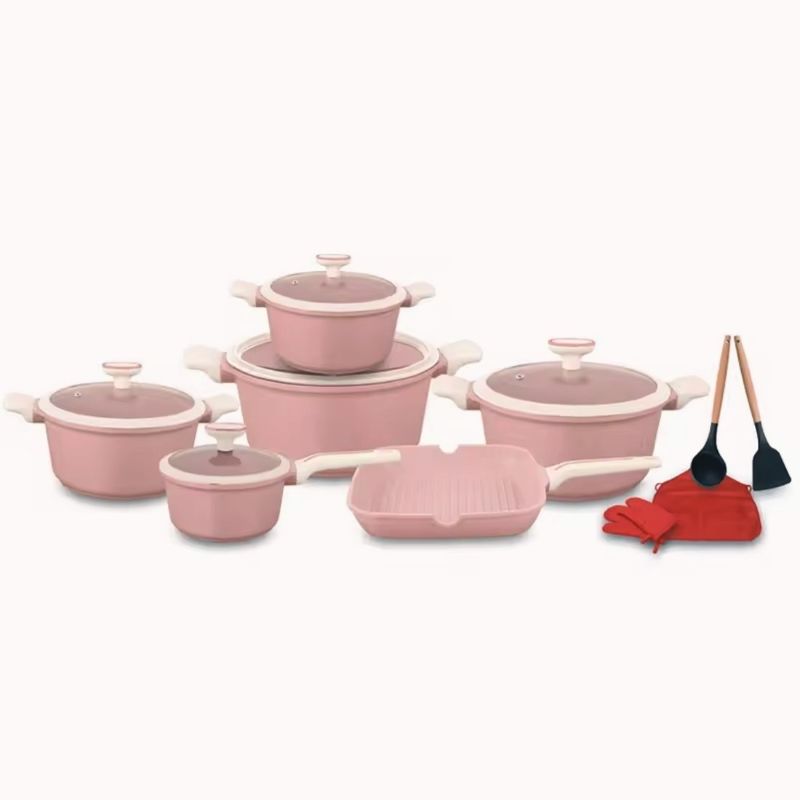 PENTHA - Juego de Ollas con Revestimiento de Granito - 16 Piezas Color Rosa