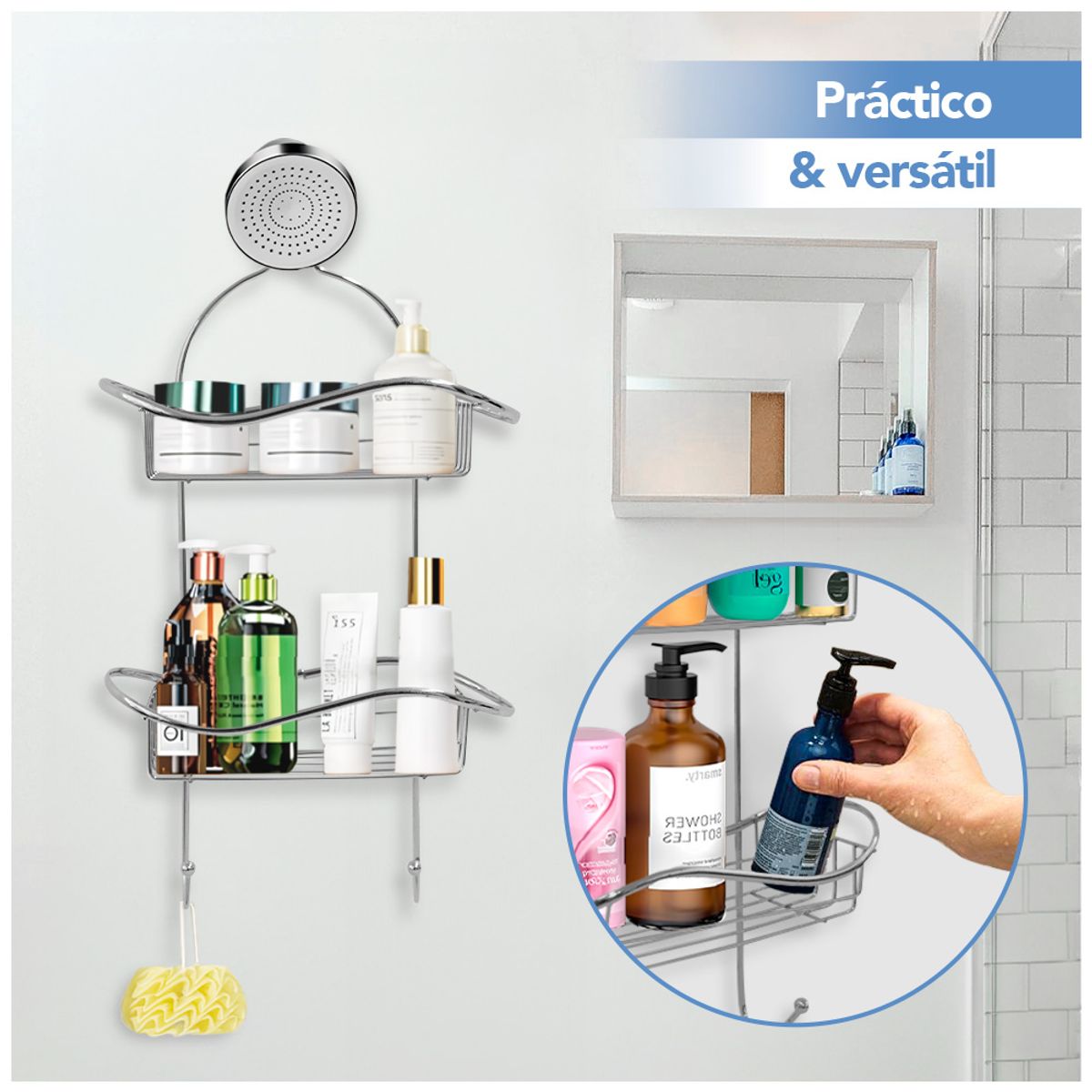 KELLER - Organizador Escurridor Colgante para Ducha Baño con Colgadores O40