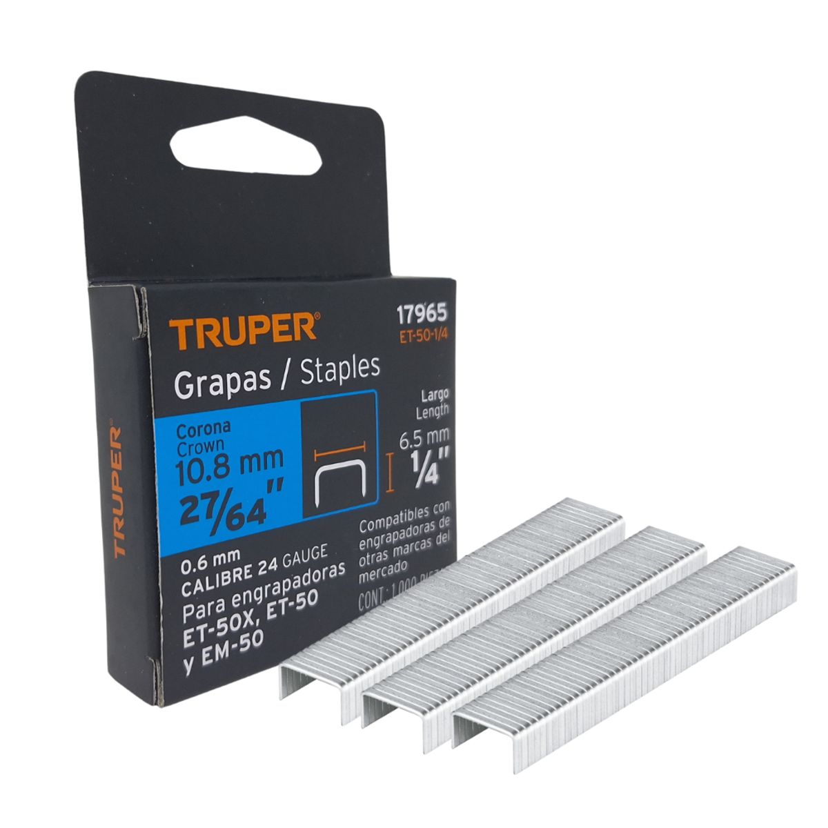 TRUPER - Caja con 1000 grapas 27/64" 10.8 mm para ET-50-1/4 (Pack x2und)