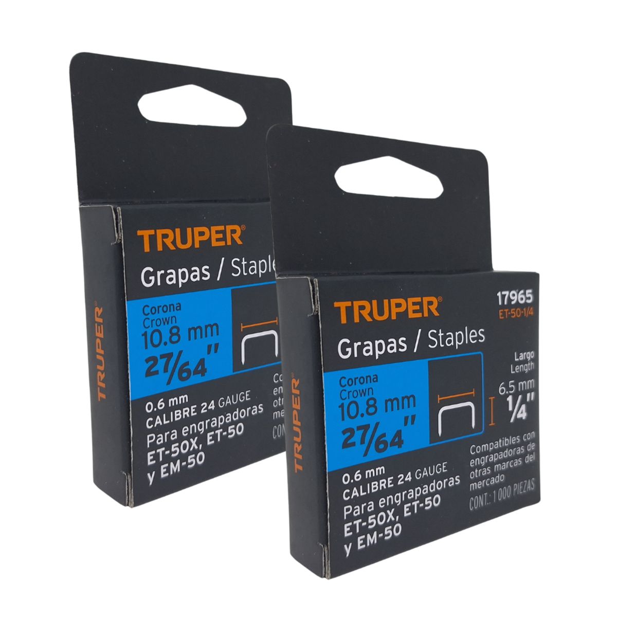 TRUPER - Caja con 1000 grapas 27/64" 10.8 mm para ET-50-1/4 (Pack x2und)