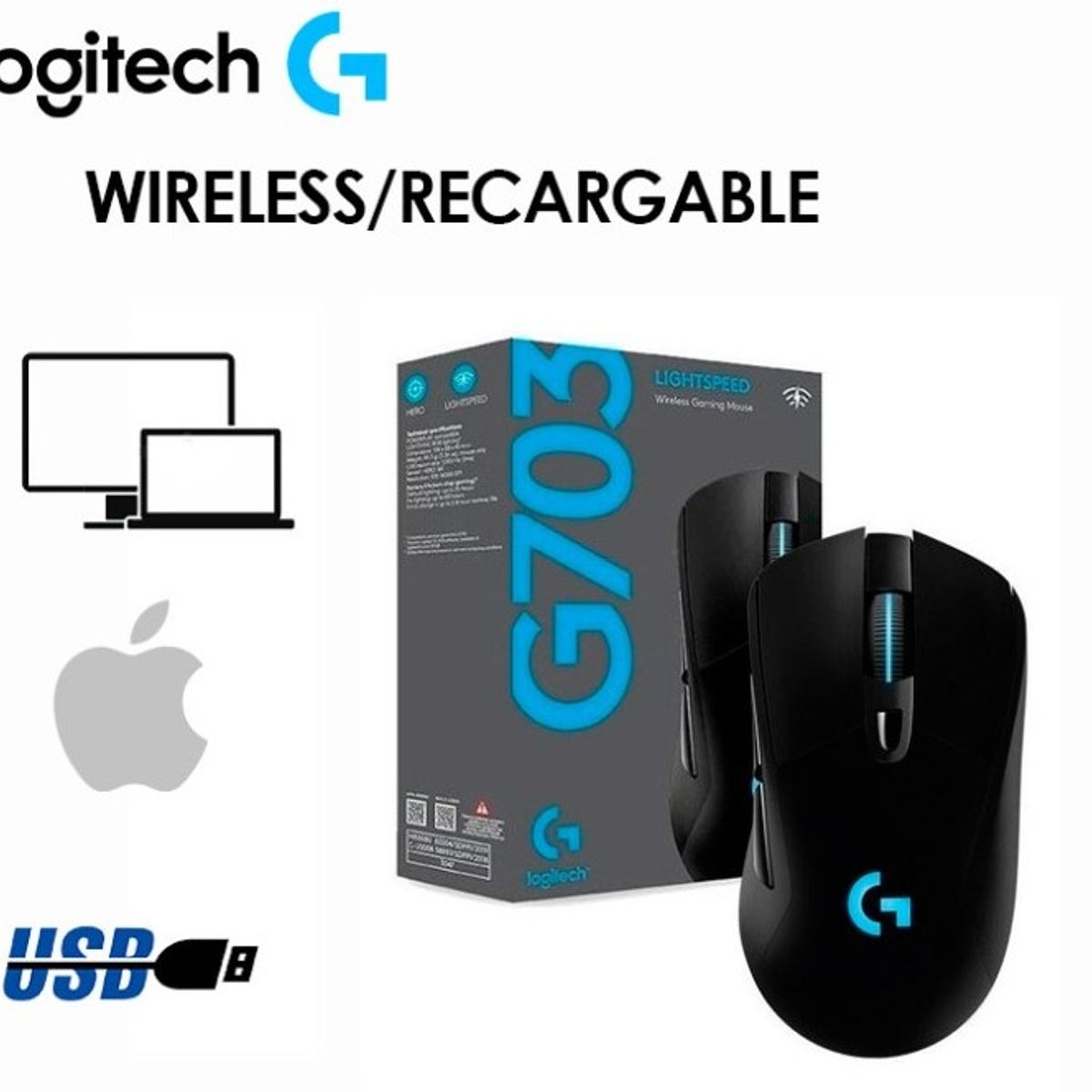 LOGITECH - Mouse Inalámbrico Gamer Logitech G703 Hero