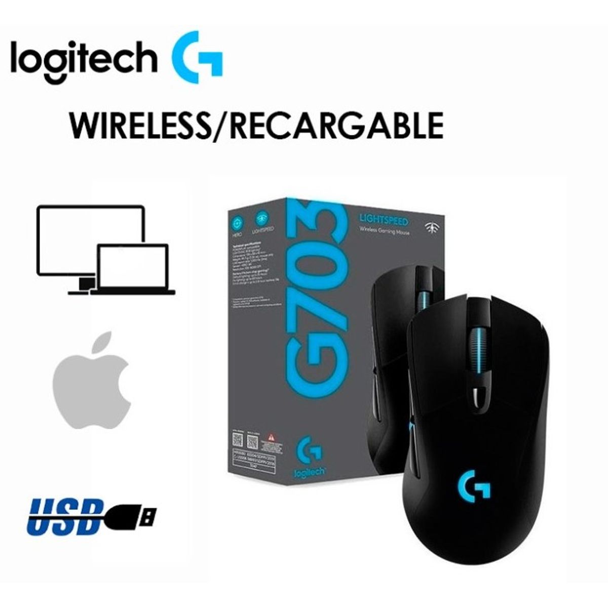 LOGITECH - Mouse Inalámbrico Gamer Logitech G703 Hero