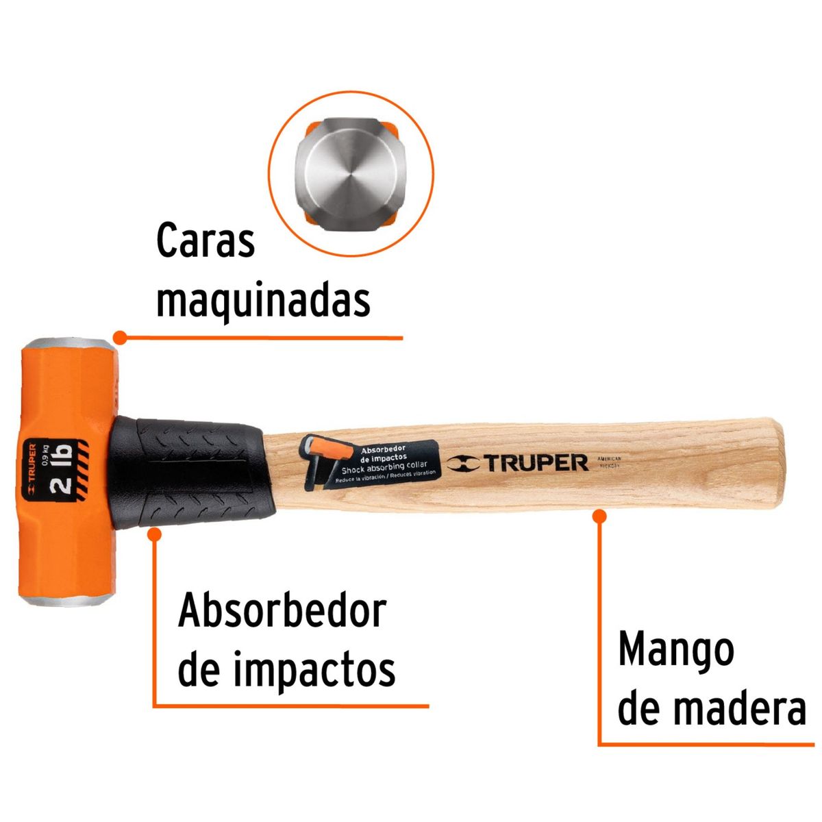TRUPER - combilla 2 lb, mango de madera 12", Comba octagonal Truper