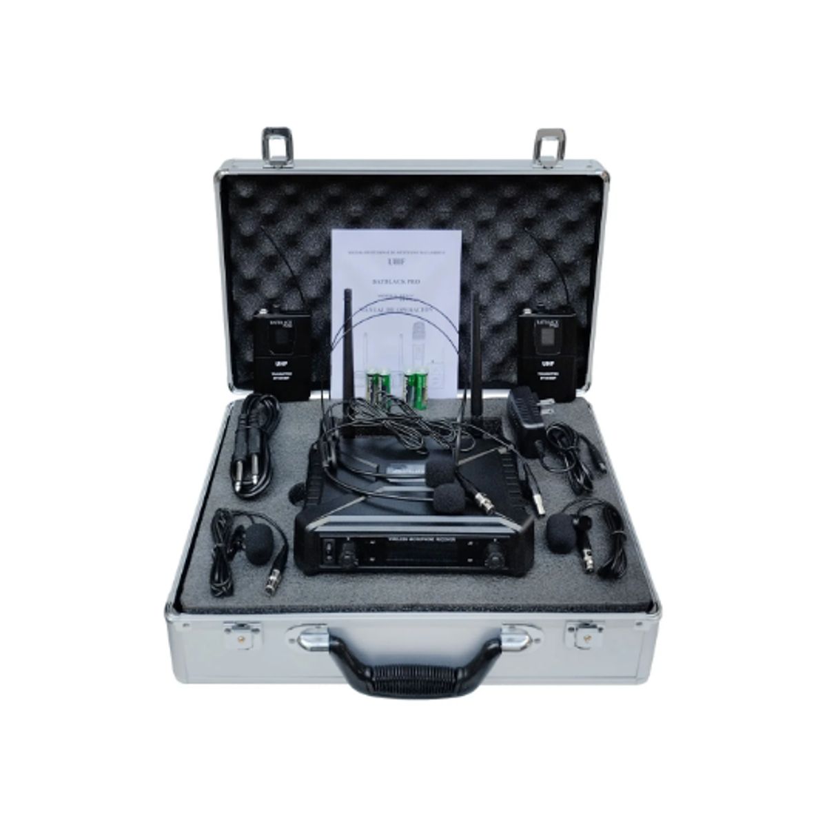 BATBLACK - Micrófono Inalámbrico UHF 2 Vinchas Y 2 Solaperos BT-M43BP BATBLACK
