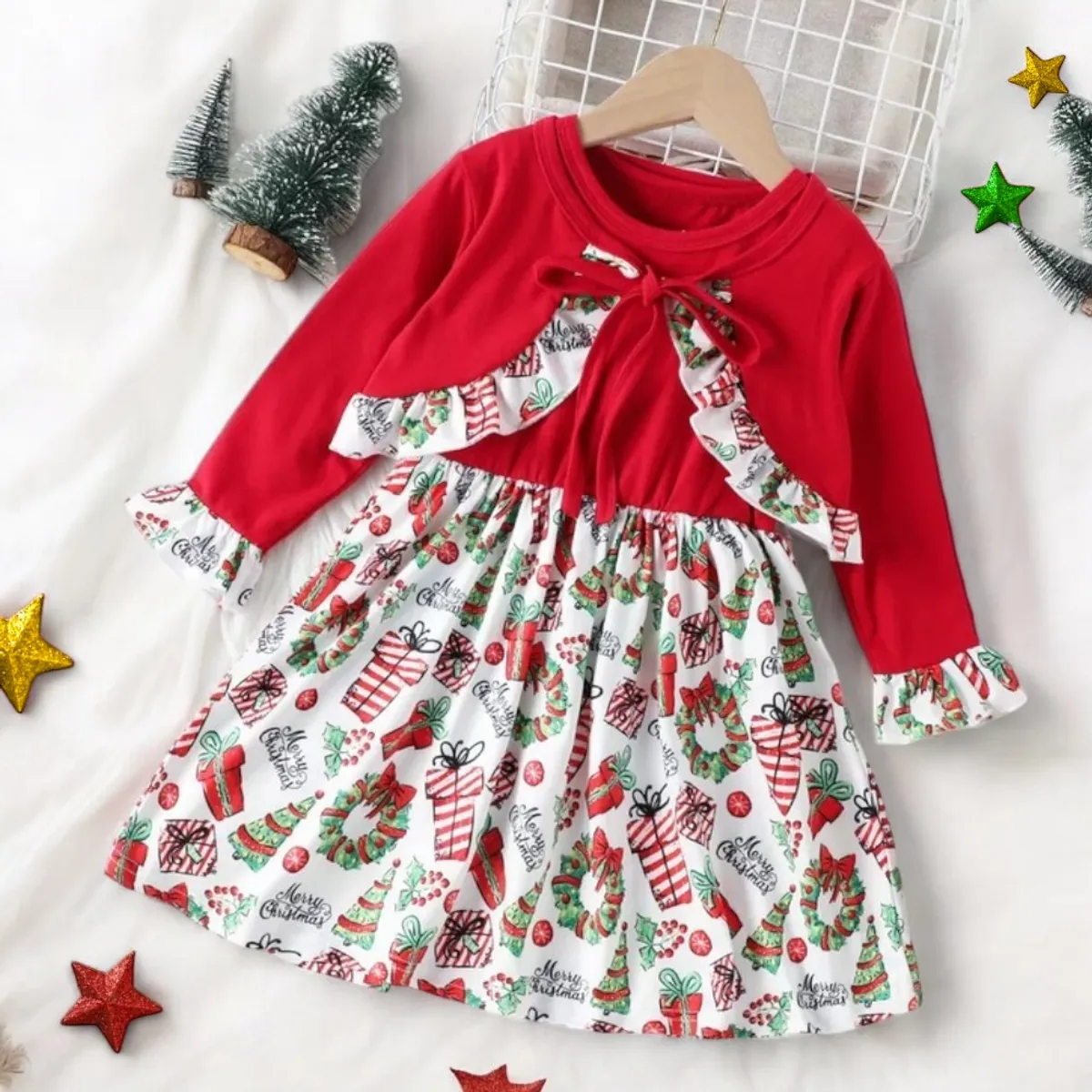 GENERICO - VESTIDO DE NIÑA DISEÑO DE NAVIDAD  VESTIDO + CHALECO