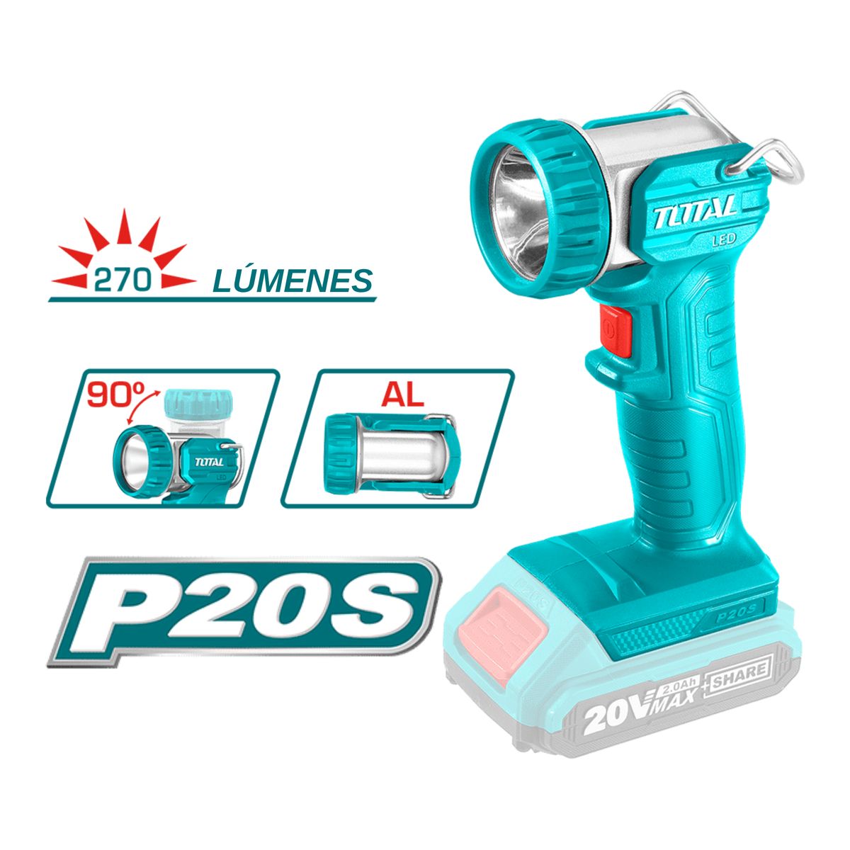 TOTAL TOOLS - Linterna LED 5w inalambrica 20v Total