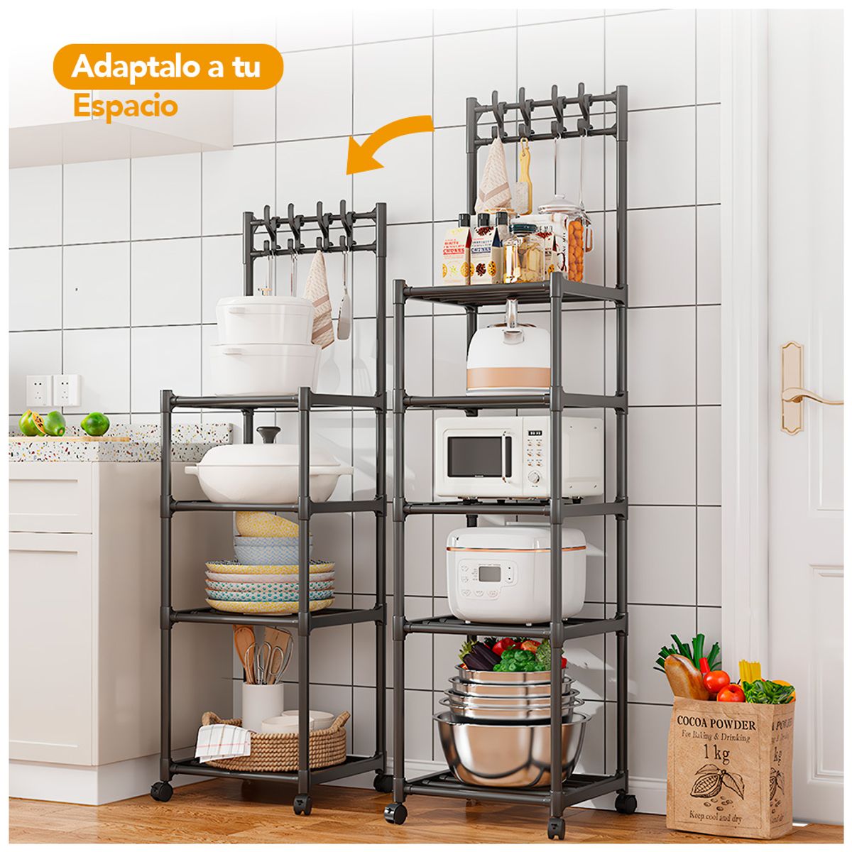 KELLER - Organizador Estante 5 Niveles con Colgadores Negro M29