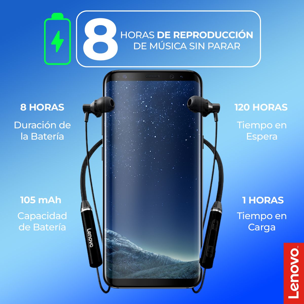 LENOVO - Audifonos Bluetooth Lenovo HE05 Negro