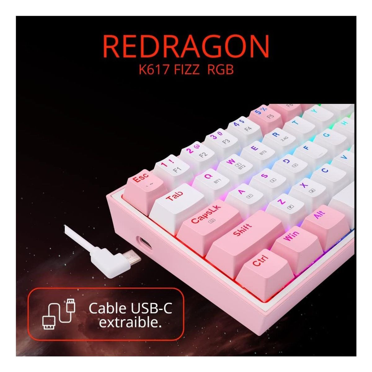 REDRAGON - Redragon - Teclado Fizz Pro K616 RGB Wireless Switch Red Español White