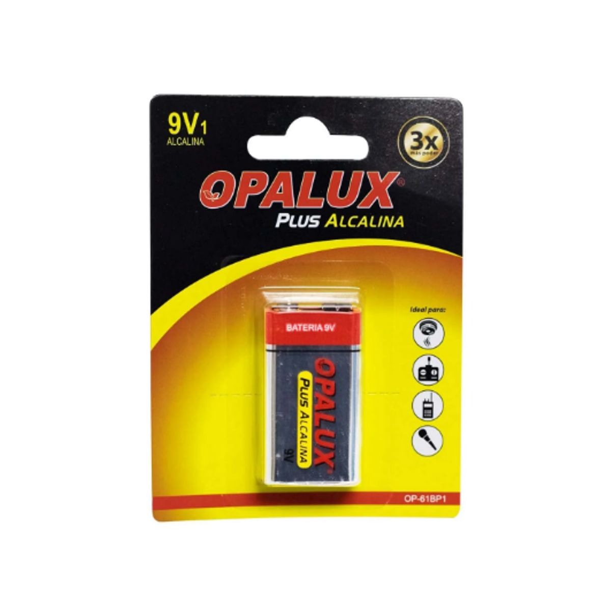 OPALUX - Batería Alcalina 9V Plus OP-61BP1 OPALUX