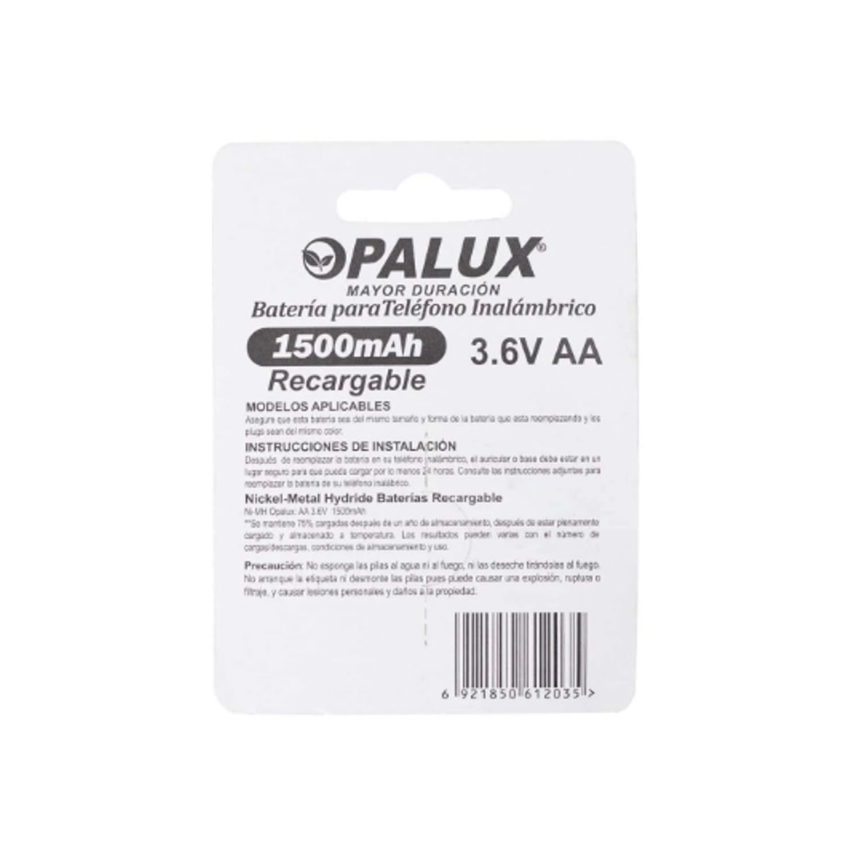 OPALUX - Batería Recargable AA NI-MH para Teléfono Inalámbrico 1500mAH 36V