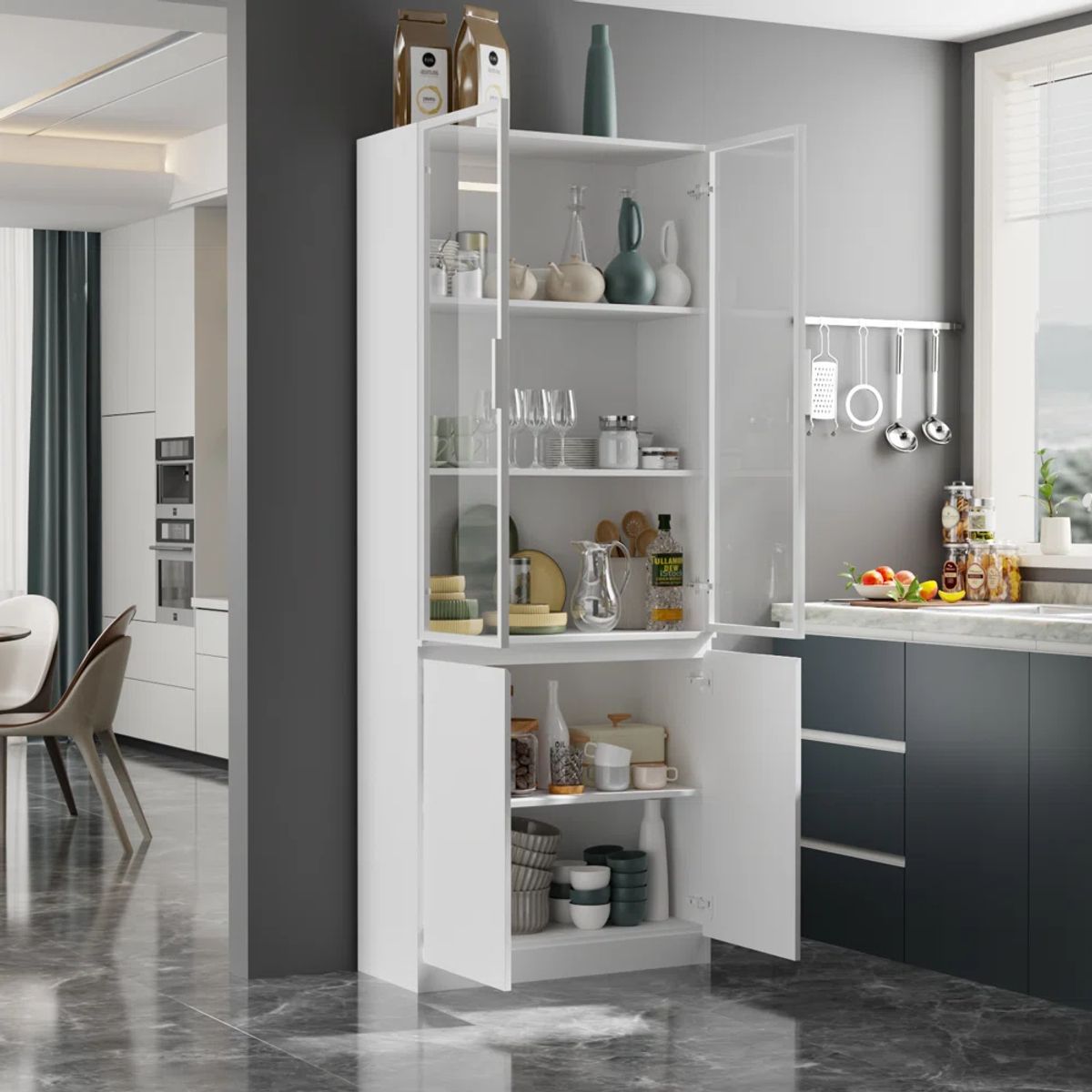 TU MESITA - Vitrina Moderna Madrid color Blanco 2 puertas TU MESITA