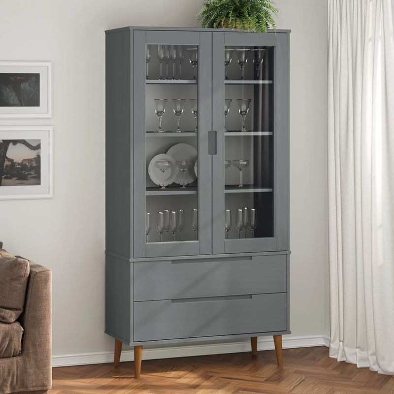 TU MESITA - Vitrina Moderna Yerson color Gris 2 puertas 2 cajones TU MESITA