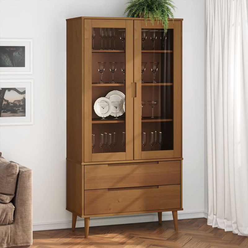 TU MESITA - Vitrina Moderna Yerson color Marrón 2 puertas 2 cajones TU MESITA