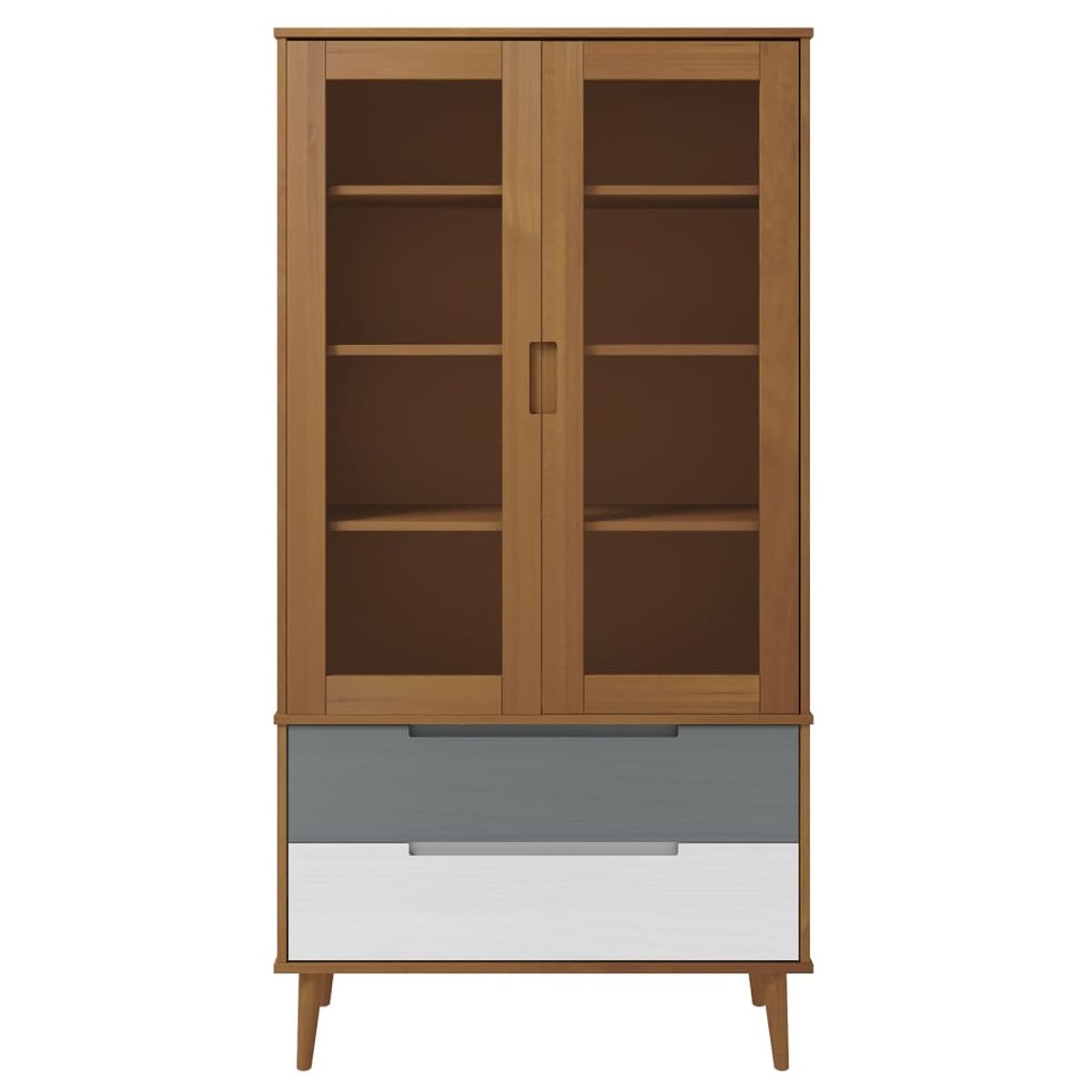 TU MESITA - Vitrina Moderna Yerson color MarrónGrisBlanco 2 puertas 2 cajones TU MESITA