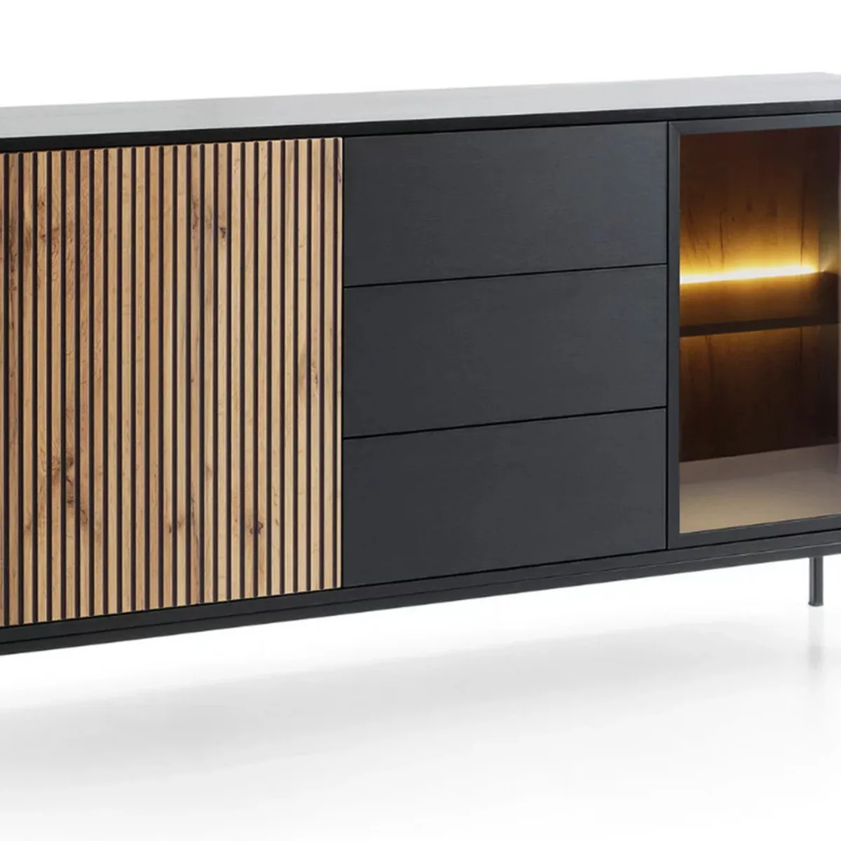 TU MESITA - Aparador Moderno Rally con LED color NegroMarrón 3 cajones TU MESITA