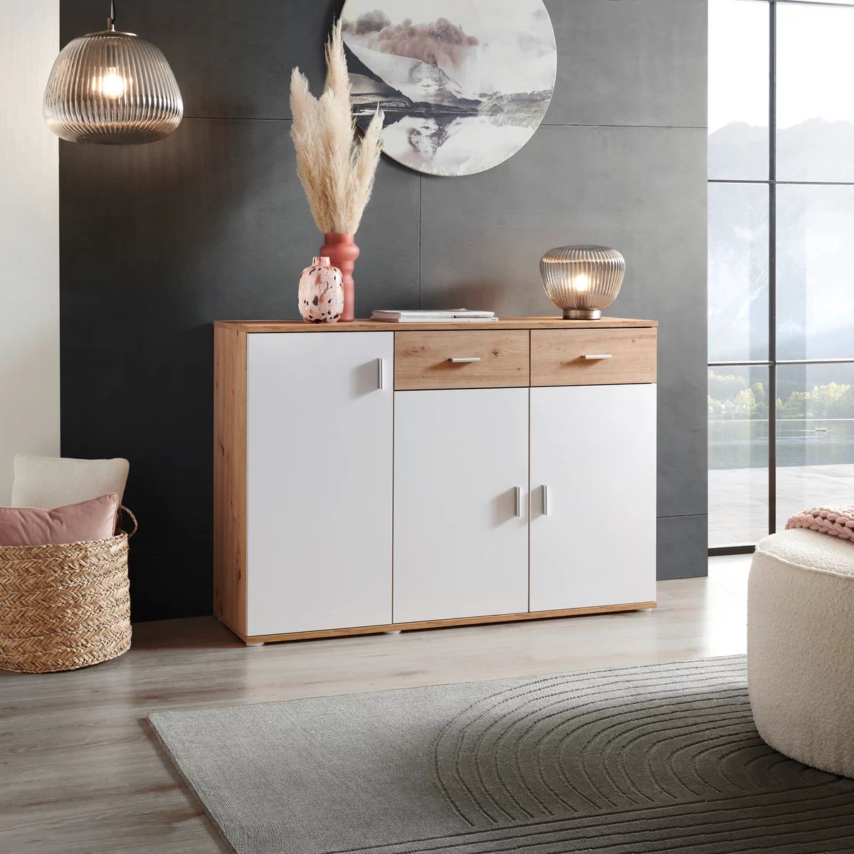 TU MESITA - Recibidor Aparador Dante color BlancoDuna 2 cajones 3 puertas TU MESITA