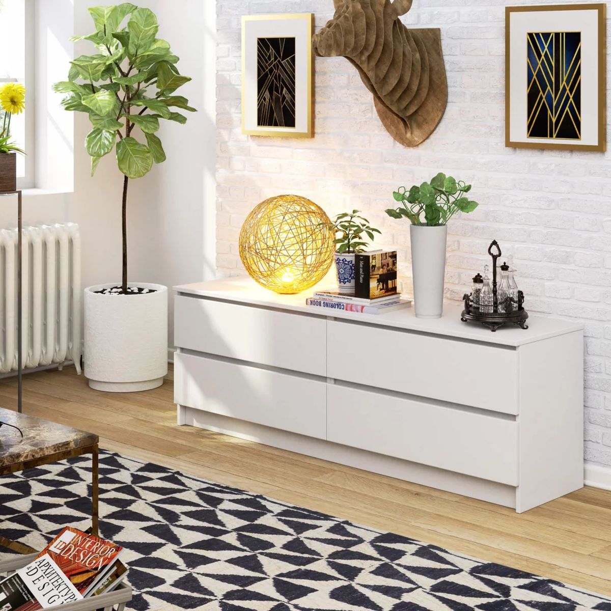 TU MESITA - Aparador Bajo Sigrid color Blanco 4 cajones TU MESITA