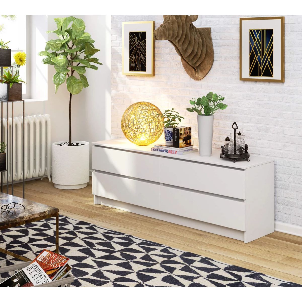 TU MESITA - Aparador Bajo Sigrid color Blanco 4 cajones TU MESITA