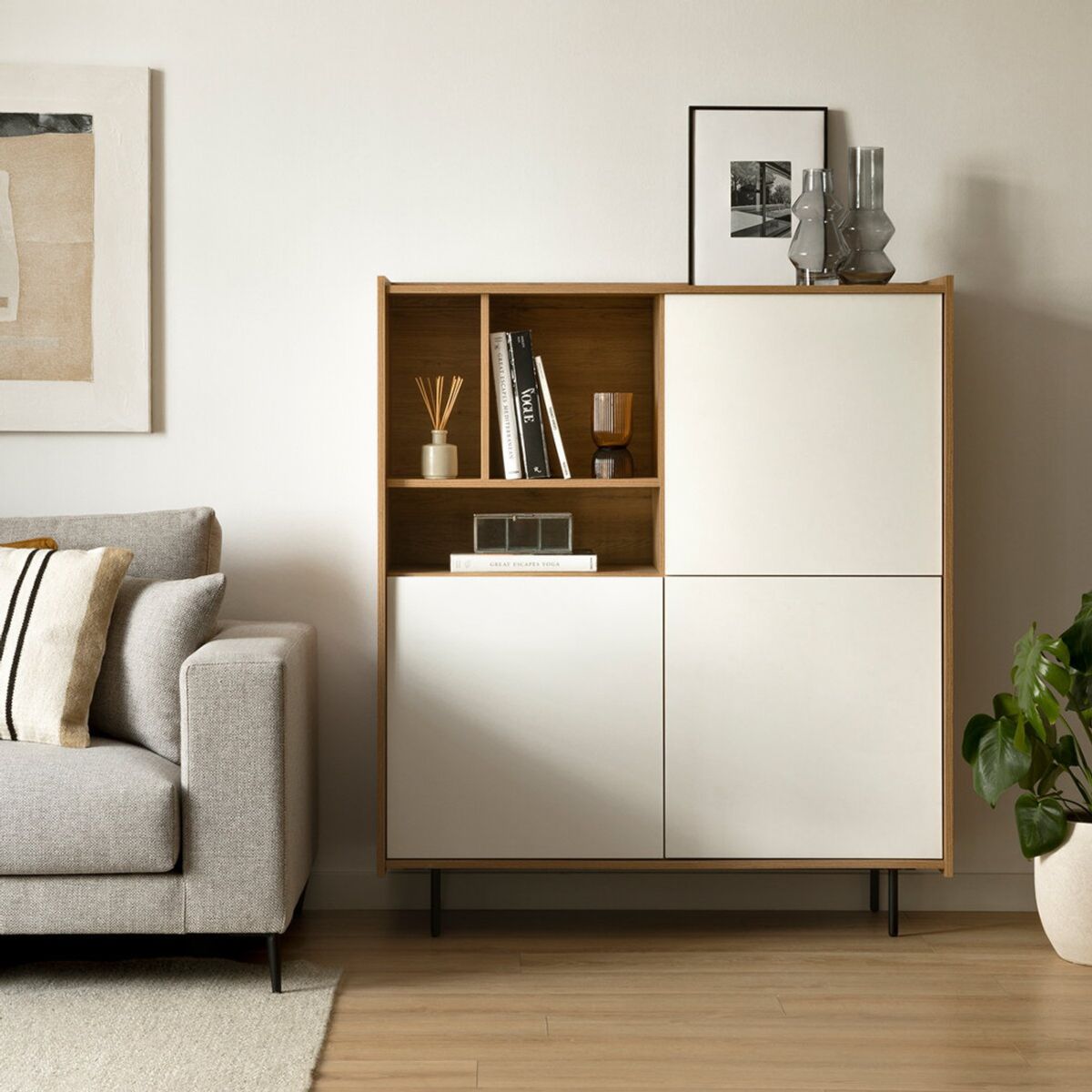 TU MESITA - Aparador Moderno Florida color MarrónBlanco 3 puertas TU MESITA