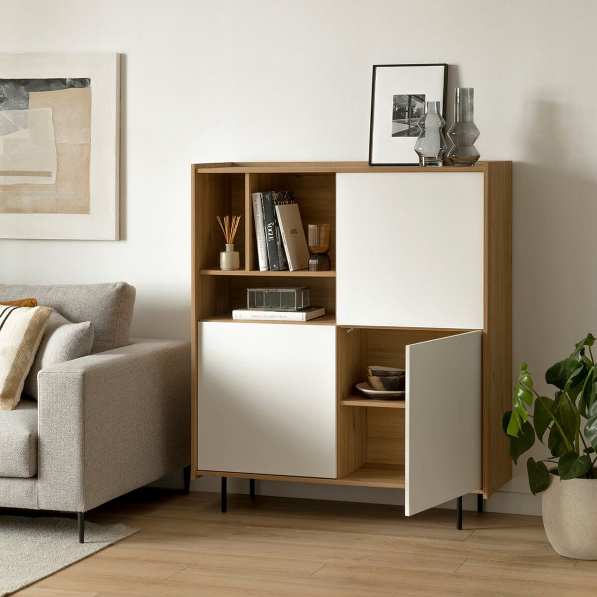 TU MESITA - Aparador Moderno Florida color MarrónBlanco 3 puertas TU MESITA