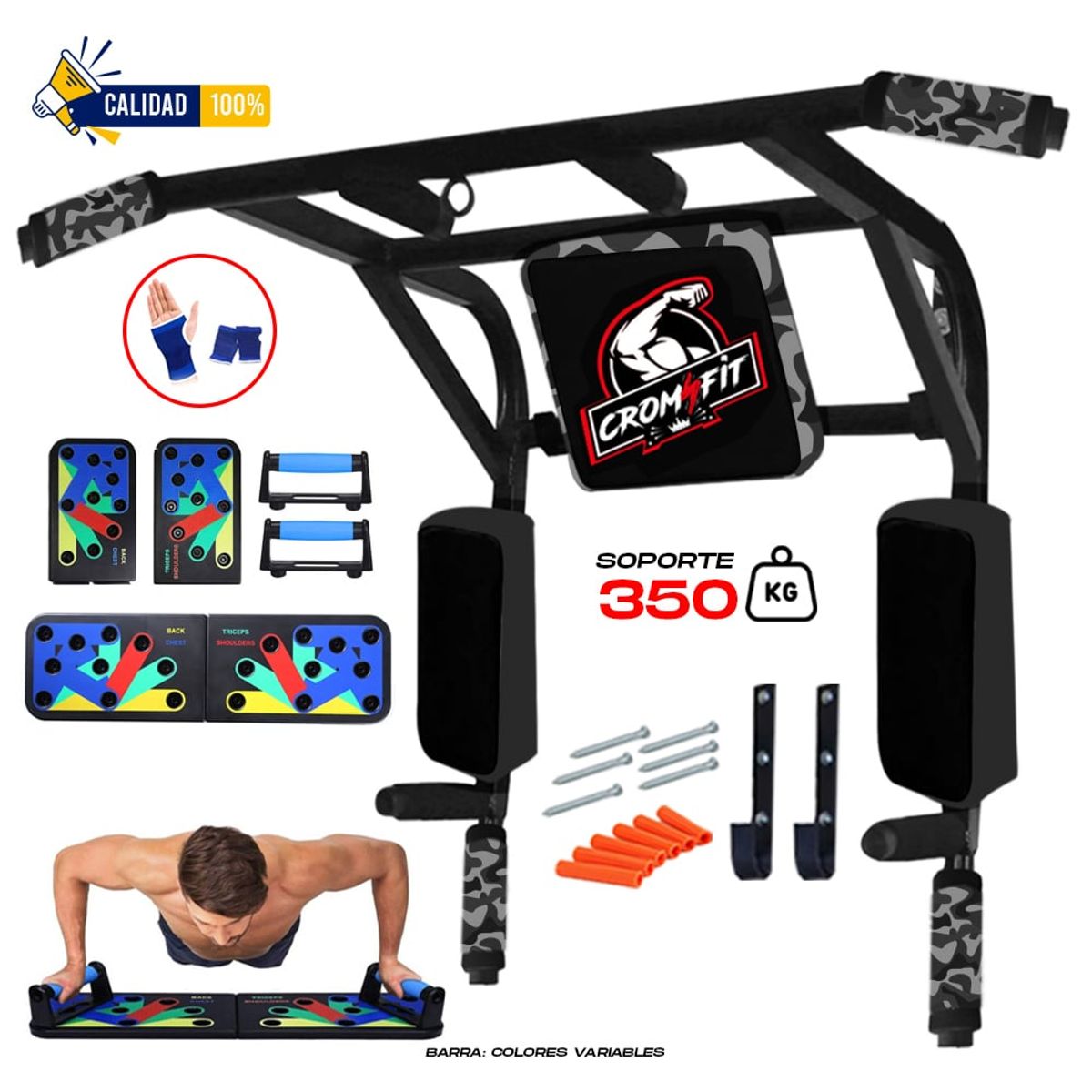 HOLGU - Barra Dominadas 15 en 1 + Tablero Push Up + GUANTES