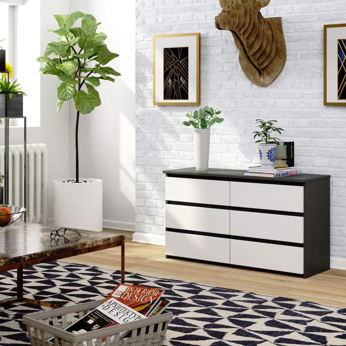 TU MESITA - Cómoda Clásica Dorotea color NegroBlanco 6 cajones TU MESITA