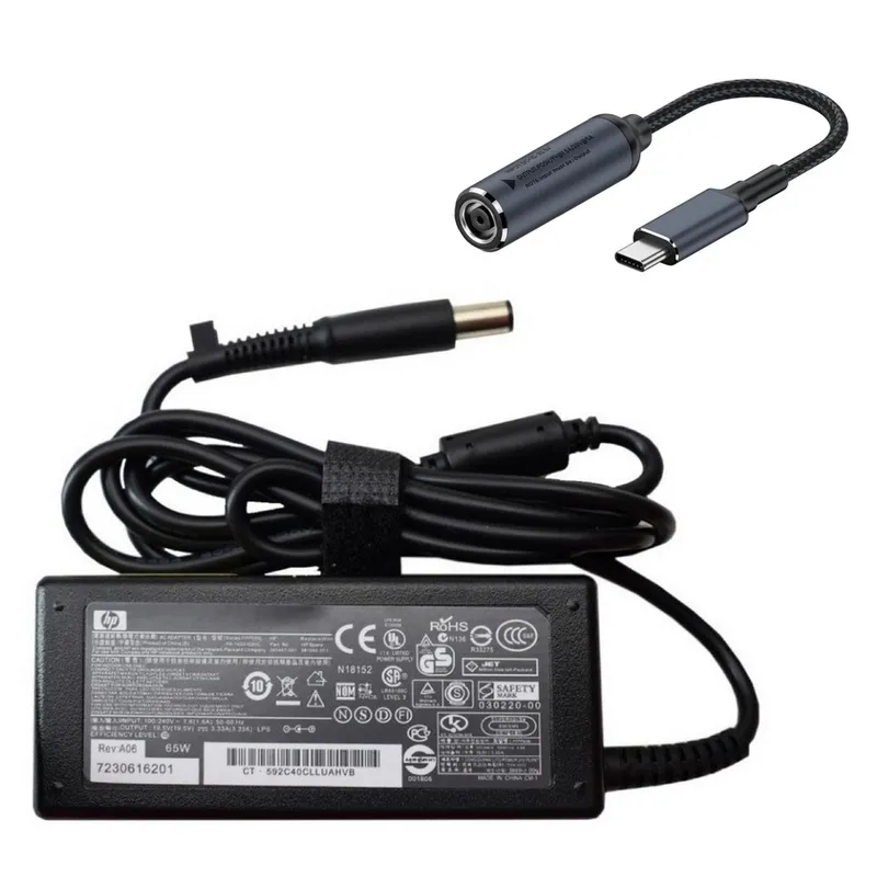 HP - Cargador Para Laptop Tipo C - 2en1 Con Adaptador - 19V 65w