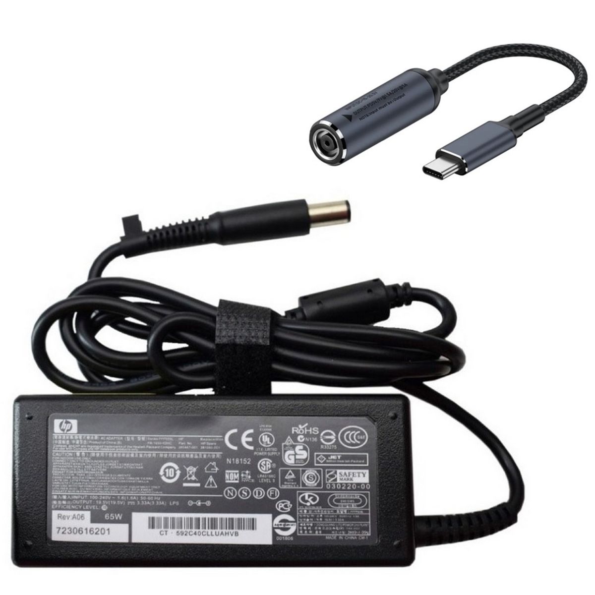 HP - Cargador Para Laptop Tipo C - 2en1 Con Adaptador - 65w
