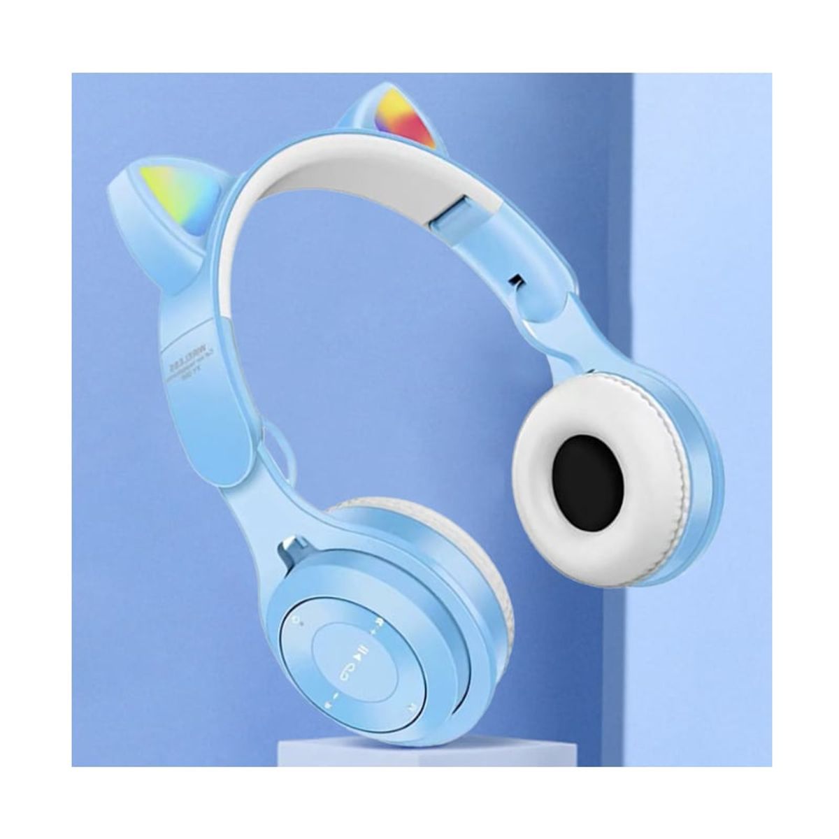 GENERICO - Audífono Inalámbrico Gato Bluetooth Auricular Orejas LED - Celeste
