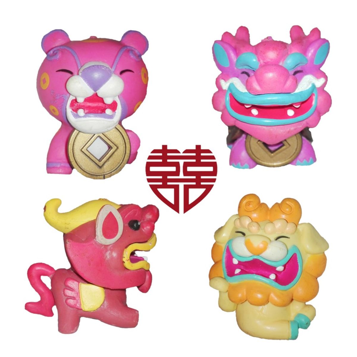 GENERICO - Set Llaveros Mitologia China Dragon Genbu Qilin Leopardo Leon Foo 4pza