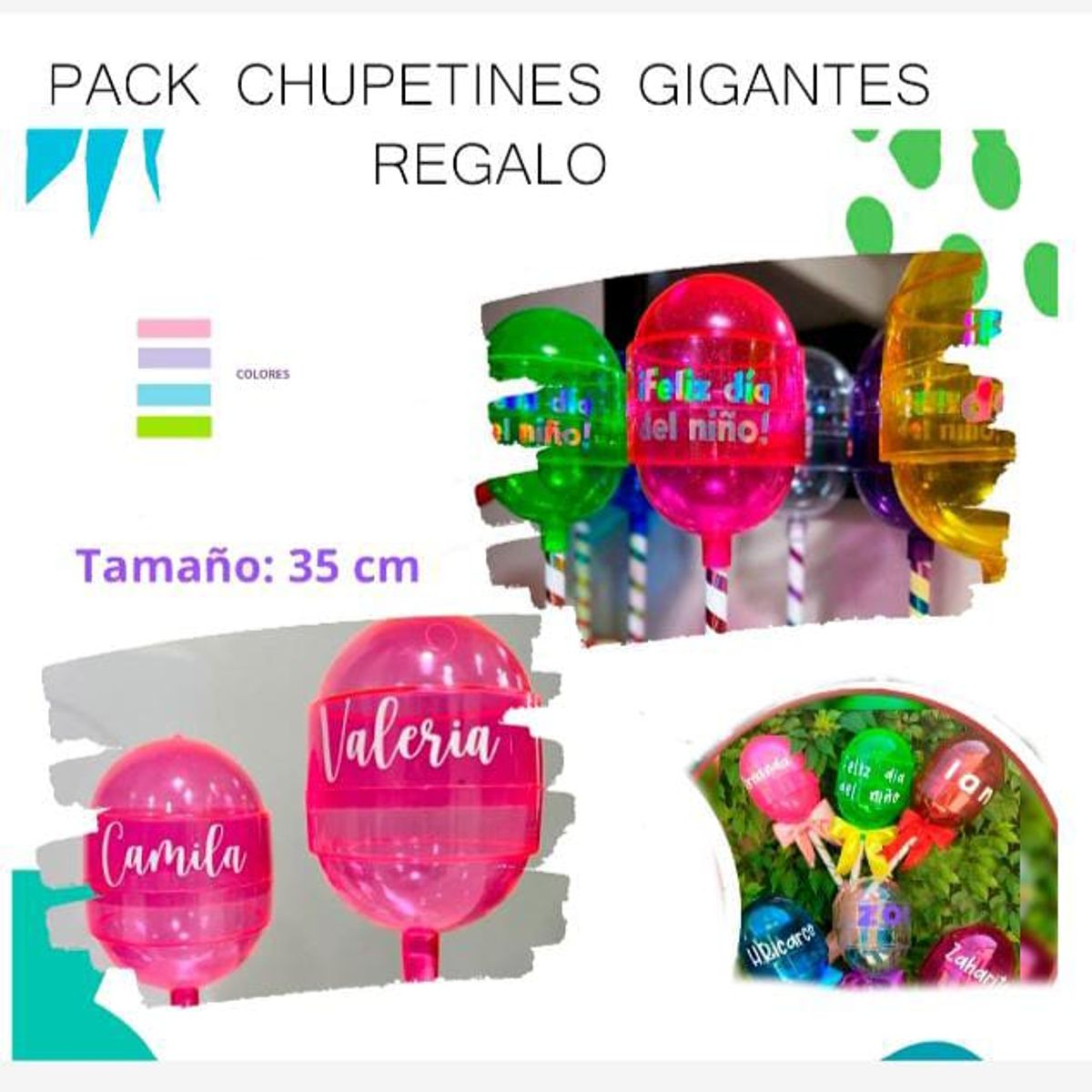 GENERICO - PACK 10 CHUPETINES GIGANTES EN BASE PARA cumpleaños