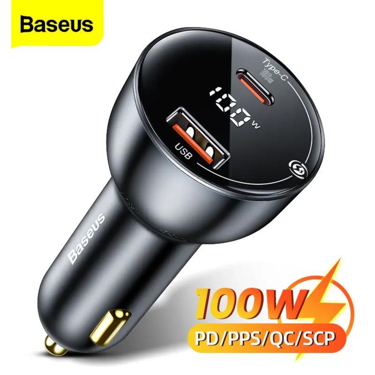BASEUS - Cargador de Auto Carga Rápida 100 W QC Dual USB Tipo C