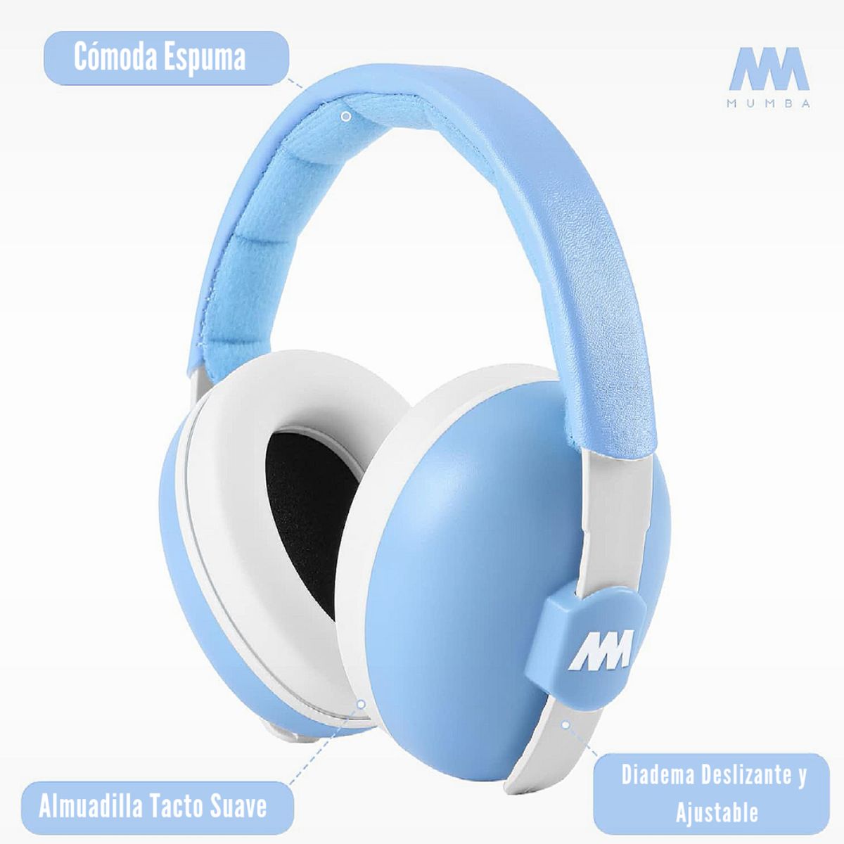 MUMBA - Audífonos Antiruido Orejeras para Bebés 3-24 meses Reducción de Ruido 31dB Celeste Blanco - MUMBA