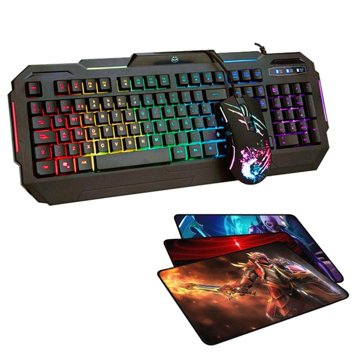 HALION - Kit Gamer 3 En 1 Tornado Ha-818c Rgb: Teclado, Mouse Y Pad