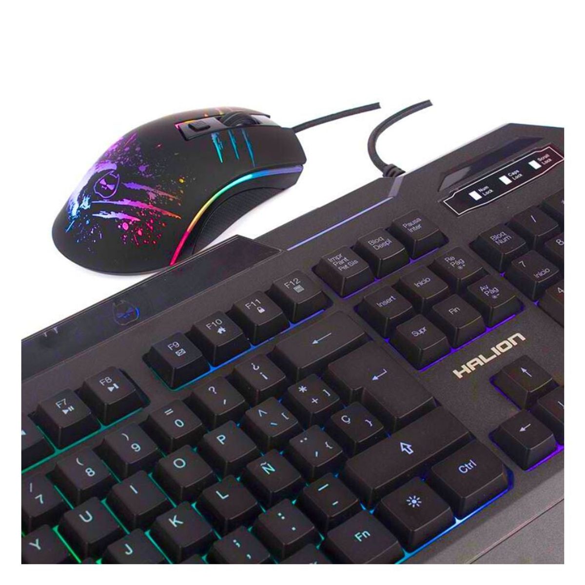 HALION - Kit Gamer 3 En 1 Tornado Ha-818c Rgb: Teclado, Mouse Y Pad