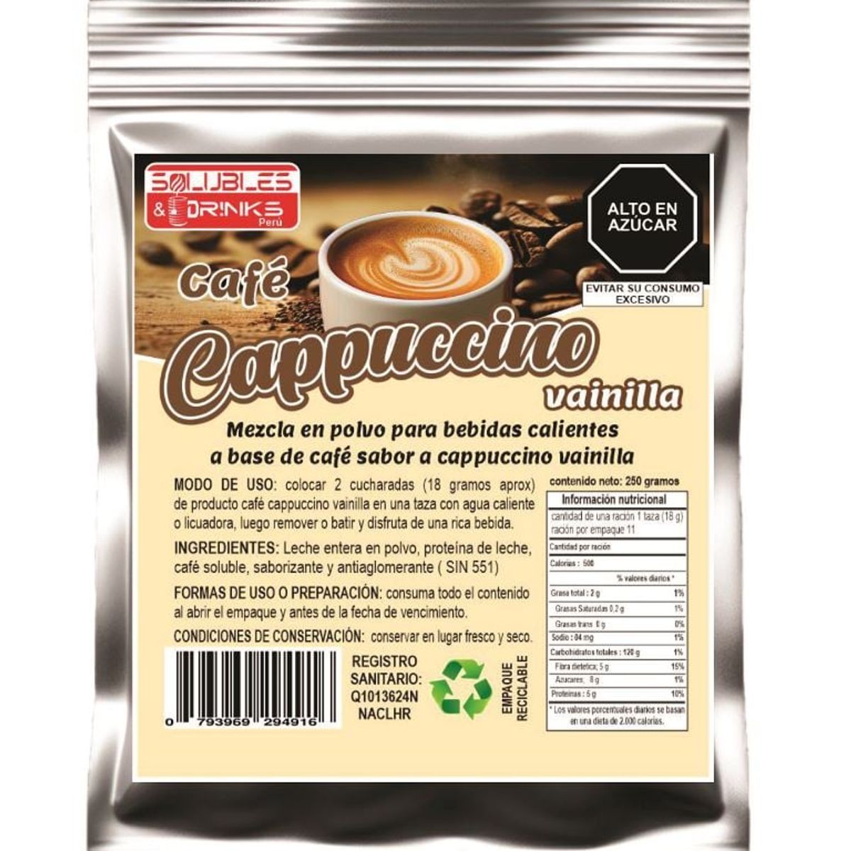 CAFE - Café Cappuccino Vainilla en polvo 250 gramos