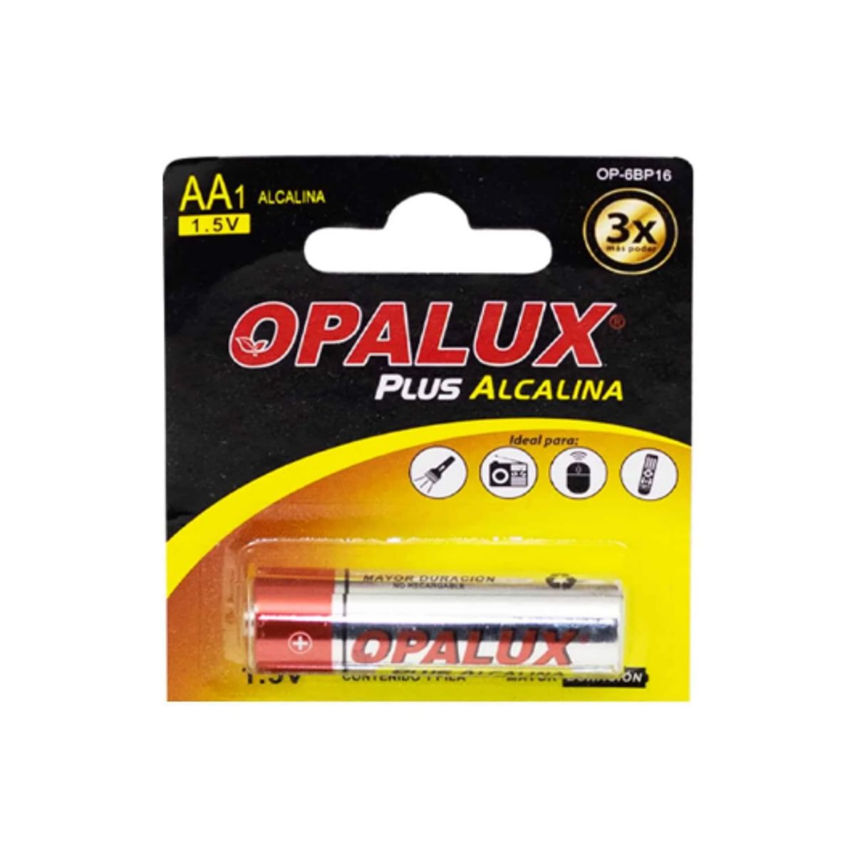 OPALUX - Pila Alcalina AA Plus 1.5V Set x 6 OP-6BP16 OPALUX