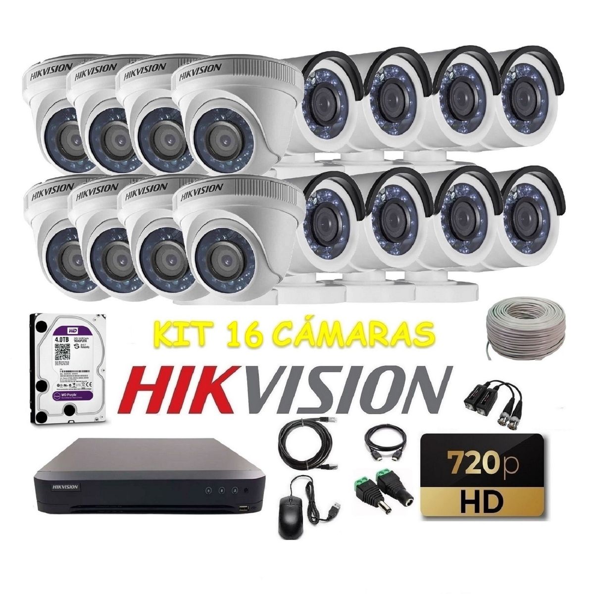 HIKVISION - kit 16 Cámaras Seguridad HD Hikvision 4tb + cable