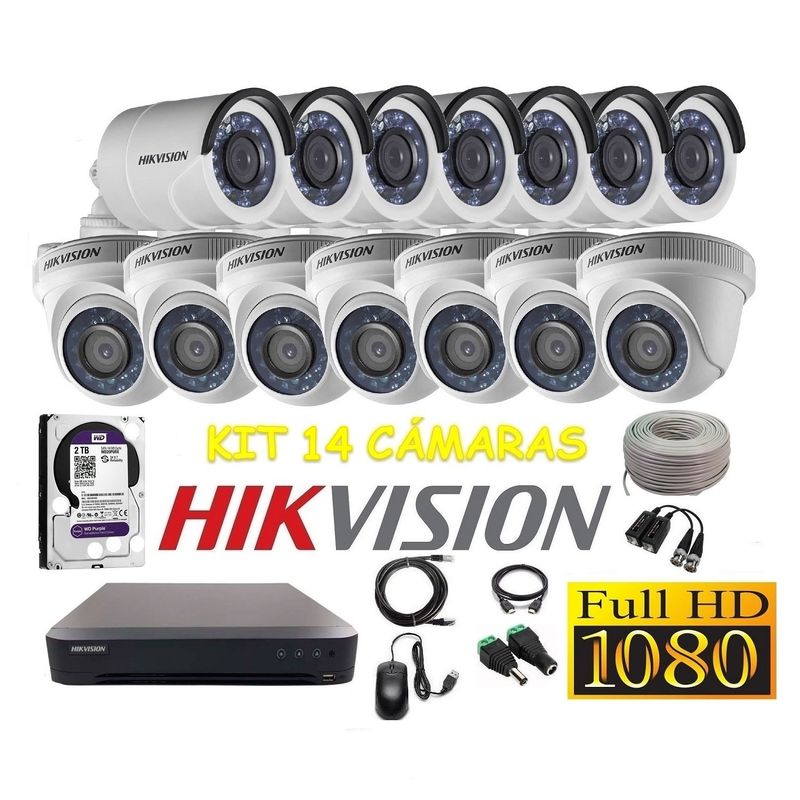 HIKVISION - kit 14 Cámaras Seguridad FULLHD Hikvision 2tb + cable
