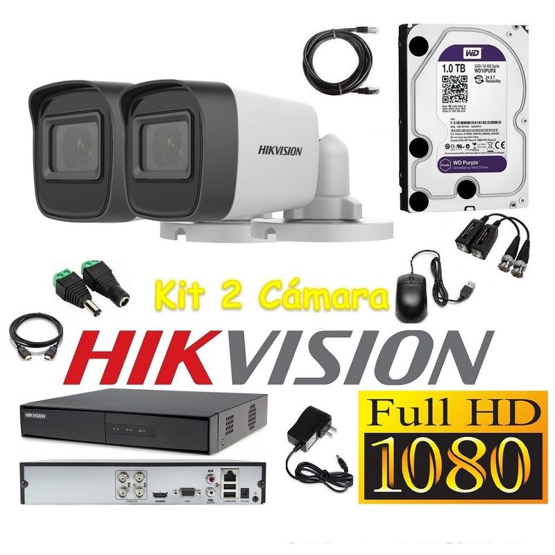 HIKVISION - Cámaras Seguridad Kit 2 HIKVISION TUBO FULLHD Audio Incorporado 1Tb