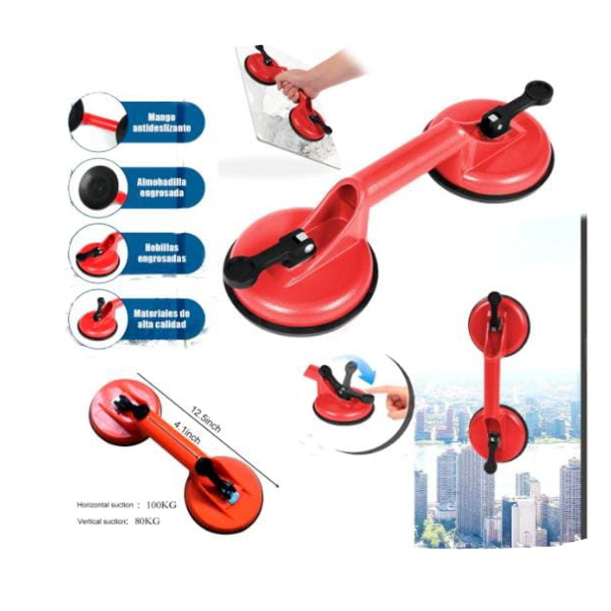 GENERICO - Pack x2 Ventosa doble para vidrio altura manija de baño resistente