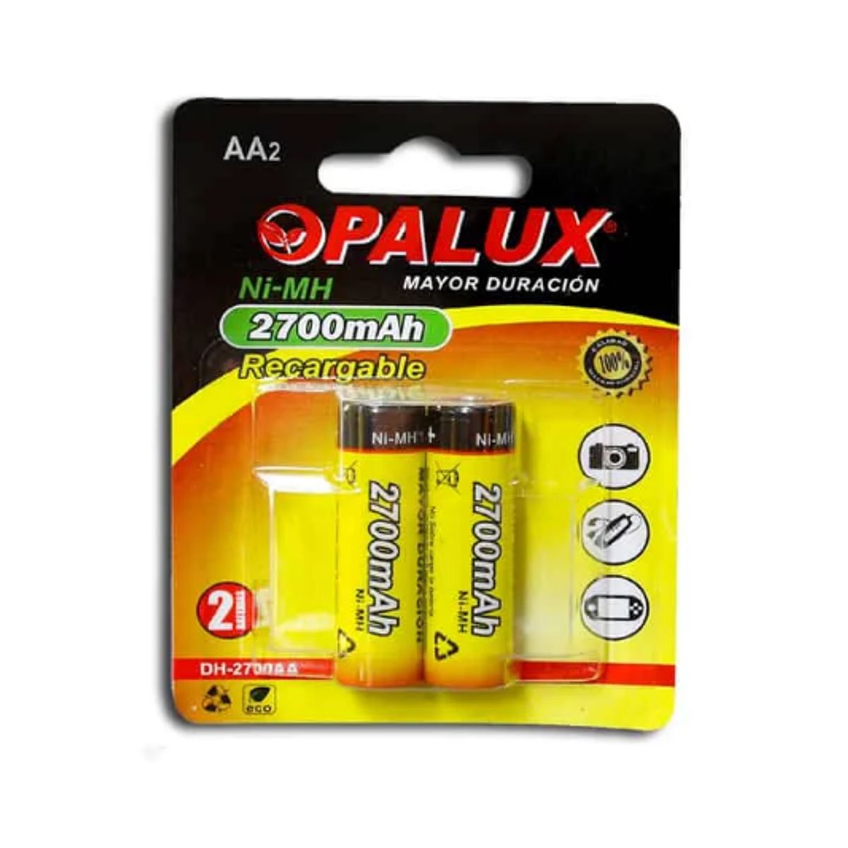 OPALUX - Pila Recargable AA 2700mAh 2 pilas DH-2700AA OPALUX