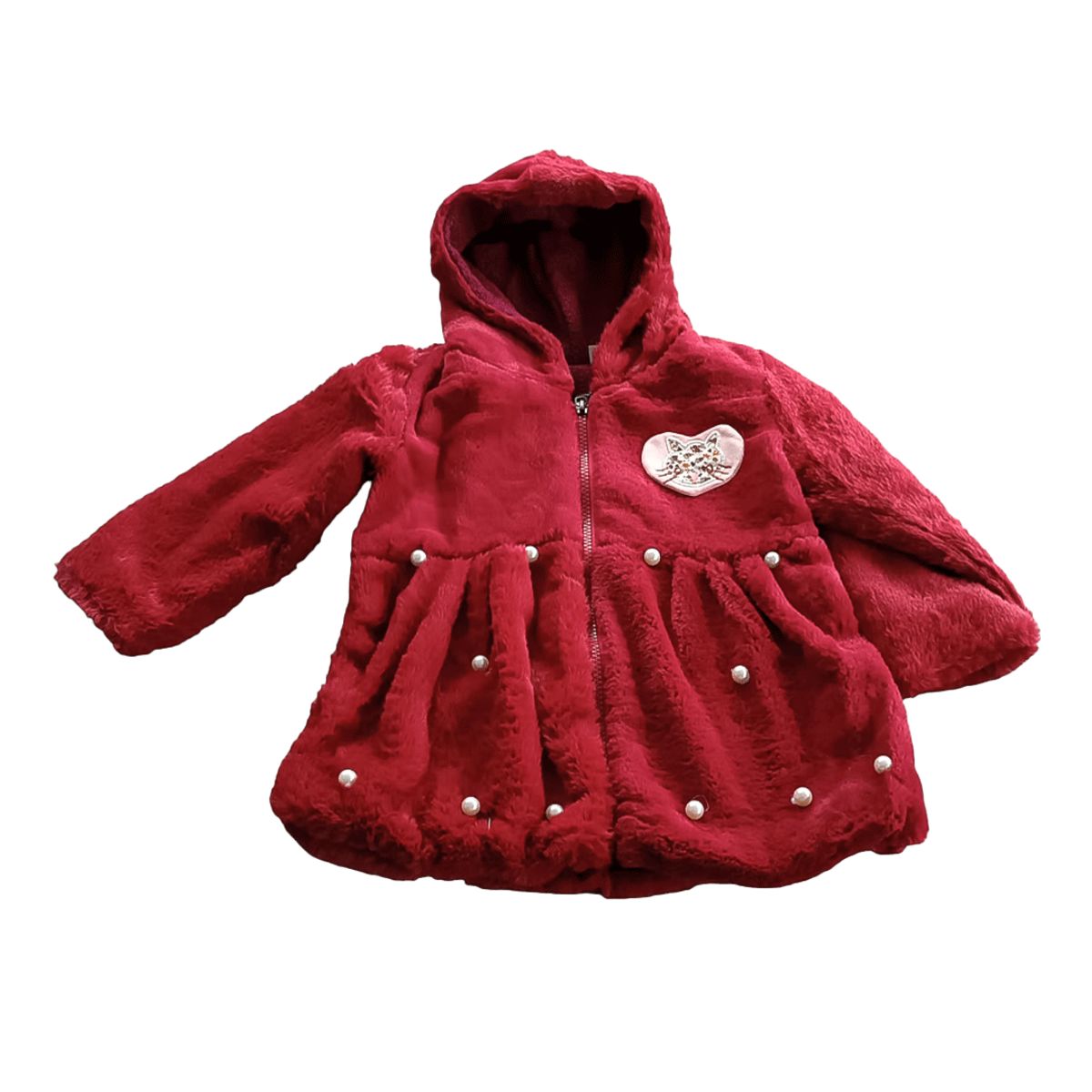 GENERICO - ABRIGO DE NIÑA PELUCHE CON ESTAMPADO Y PERLITAS