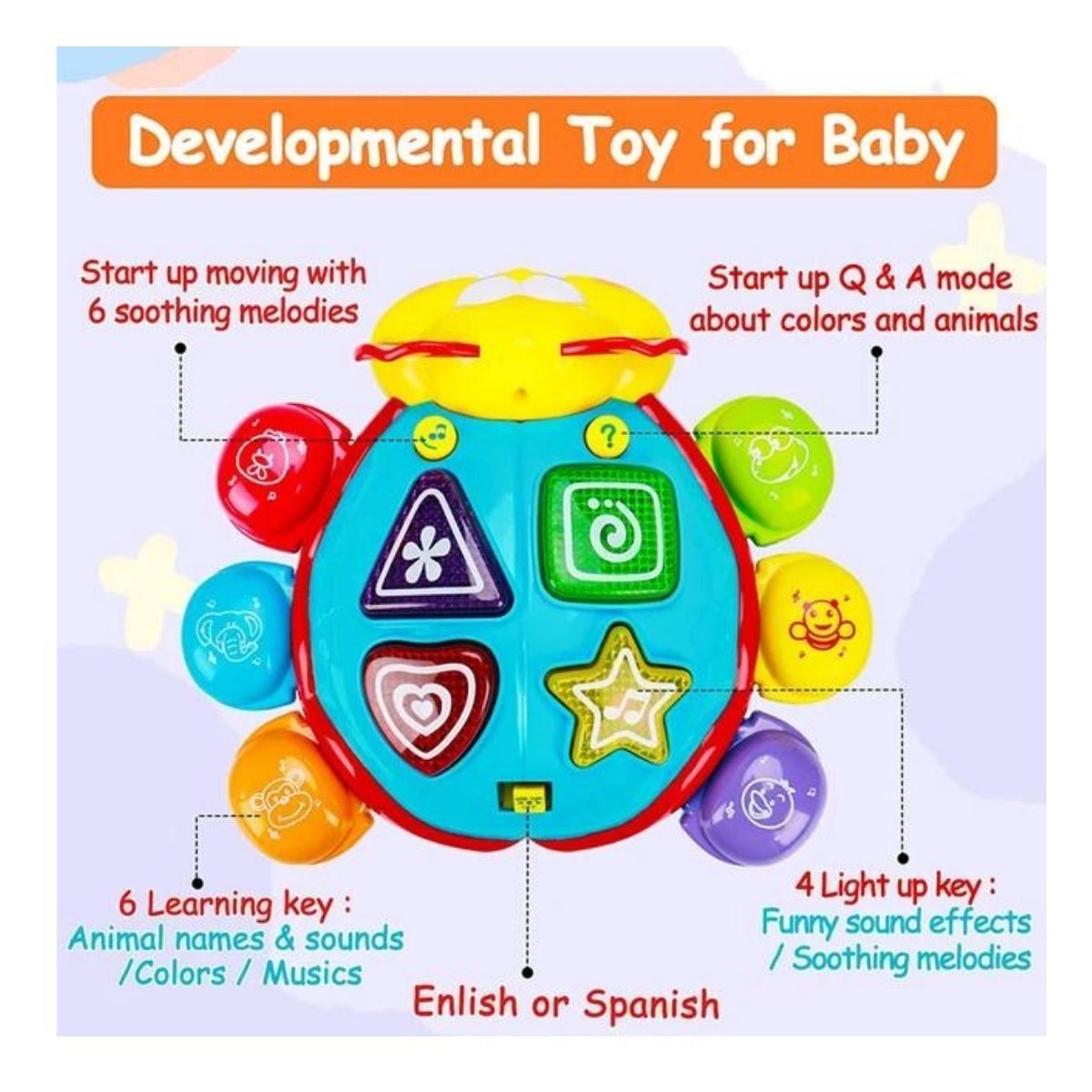GENERICO - Mariquita Musical Didáctica Para Bebes Con Luces Y Sonidos