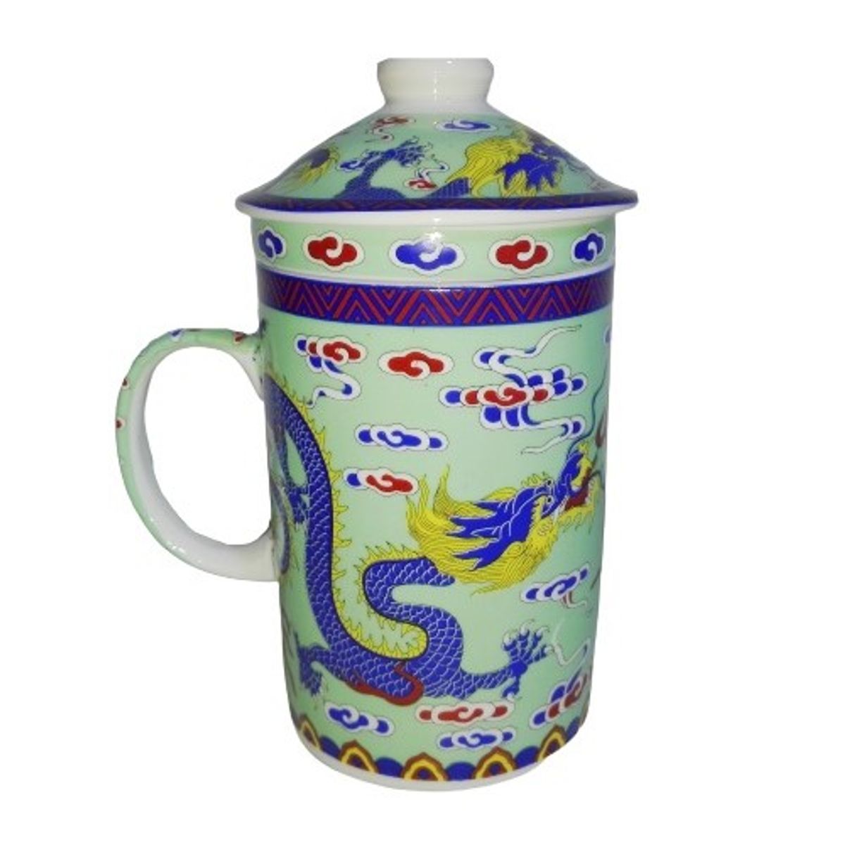 GENERICO - Taza Ceramica Con Filtro Oriental Dragones Fucang Long Nubes 3pza