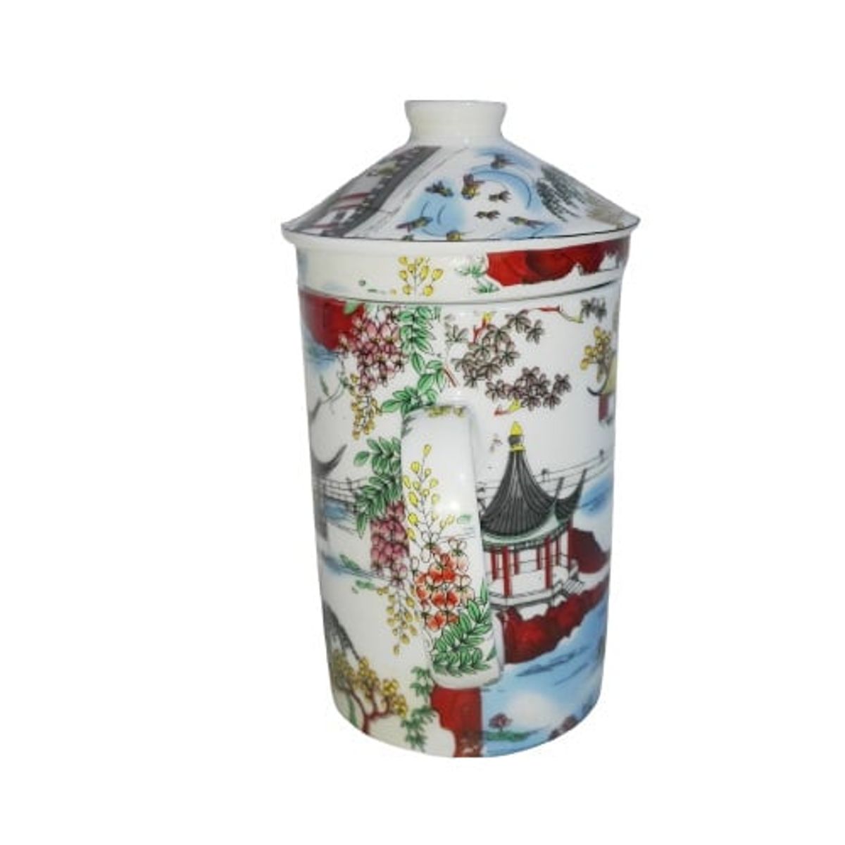 GENERICO - Taza Ceramica Con Filtro Oriental Palacio Pagoda Peces 3pza