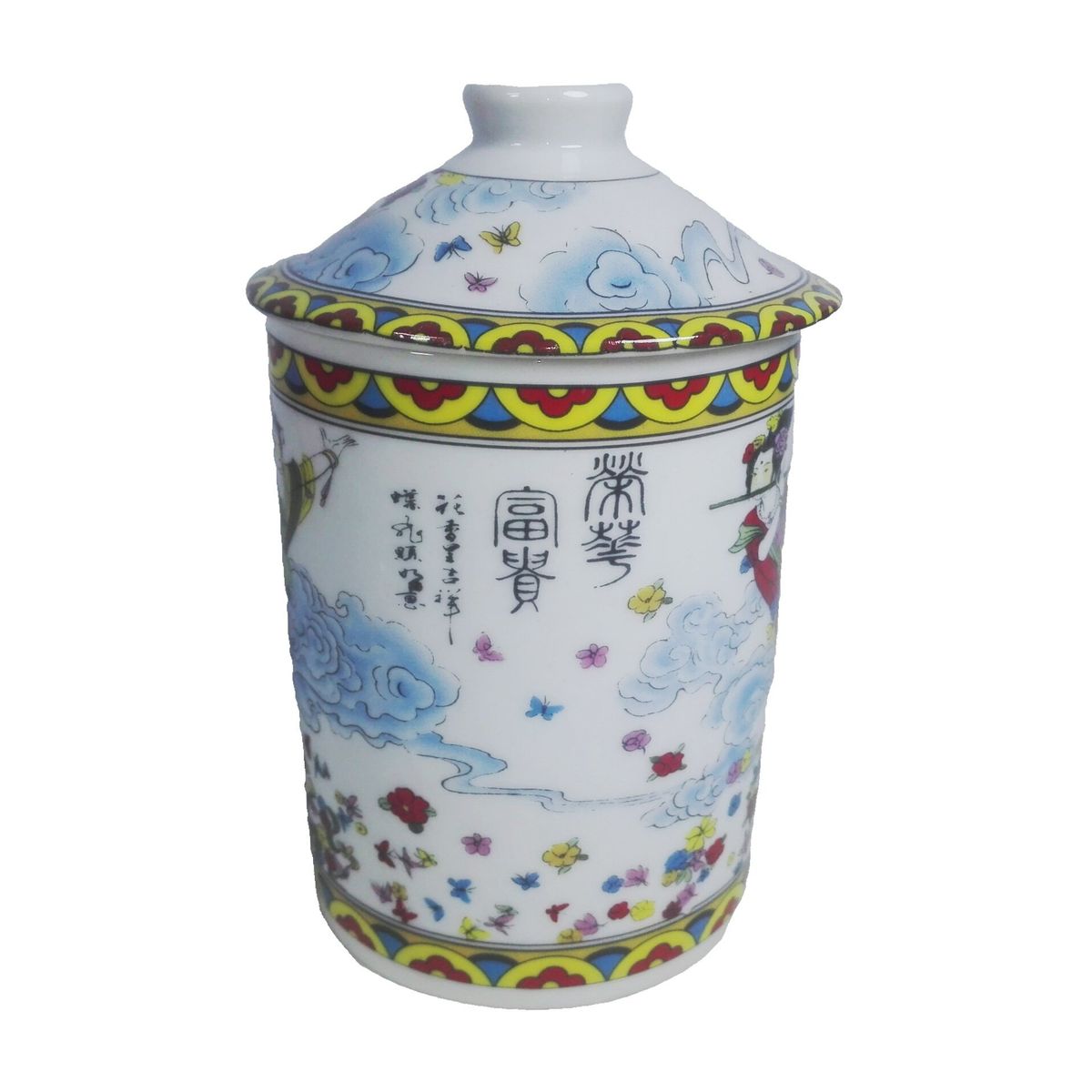GENERICO - Taza Ceramica Con Cuchara Oriental Diosa Xuan Nu Bawu 3pza